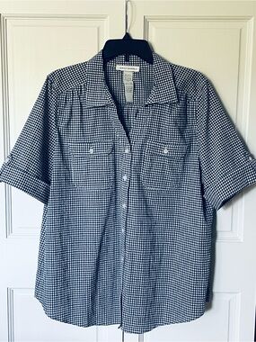 Emily Daniels blue & white gingham check  shirt, button up, women’s 1X